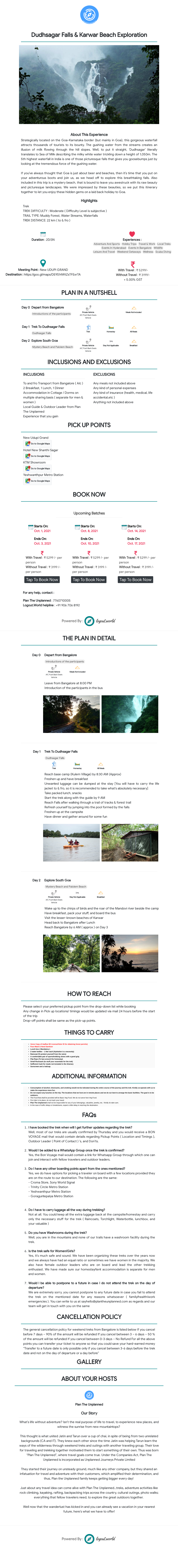 Dudhsagar Falls & Karwar Beach Exploration PLAN in a NUTSHELL