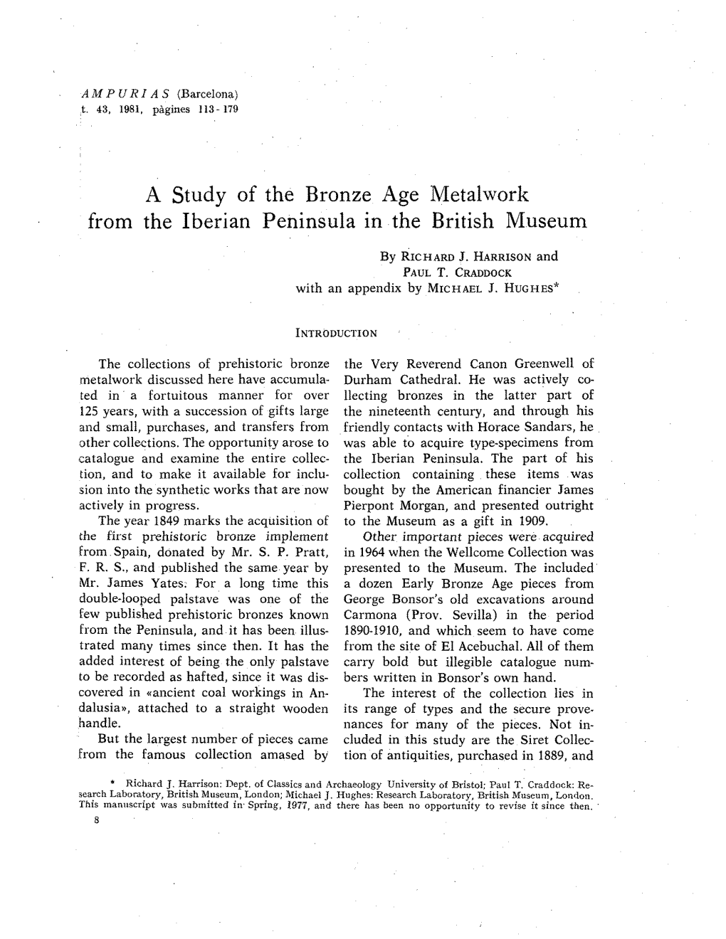 A Study of the Bronze Age Metalwork from the Iberian Peninsula in the British Museum