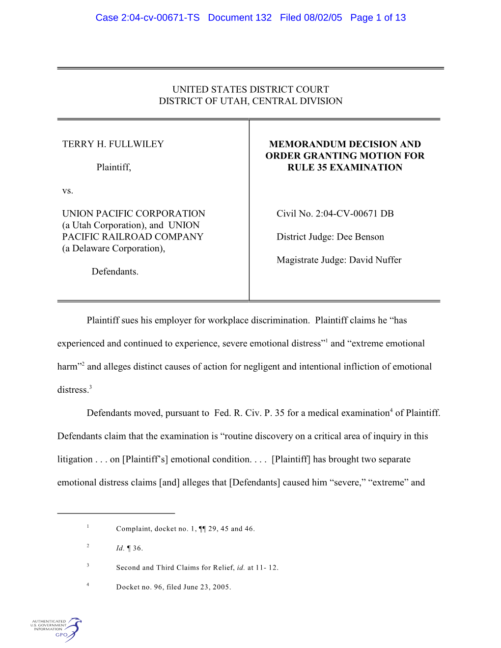 Case 2:04-Cv-00671-TS Document 132 Filed 08/02/05 Page 1 of 13