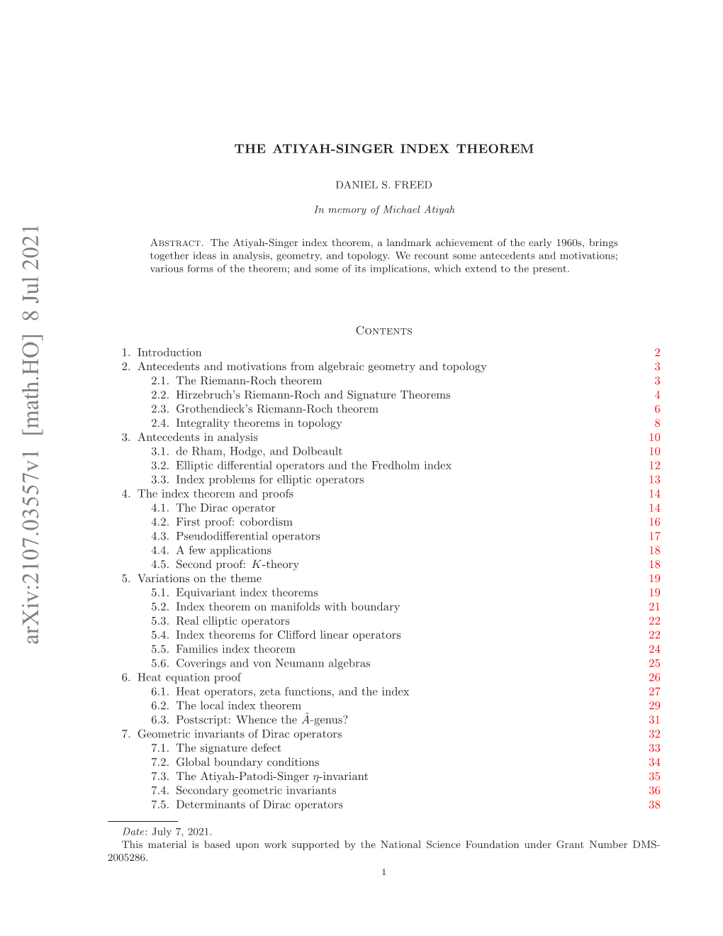 The Atiyah-Singer Index Theorem, Formulated and Proved in 1962–3, Is a Vast Generalization to Arbitrary Elliptic Operators on Compact Manifolds of Arbitrary Dimension