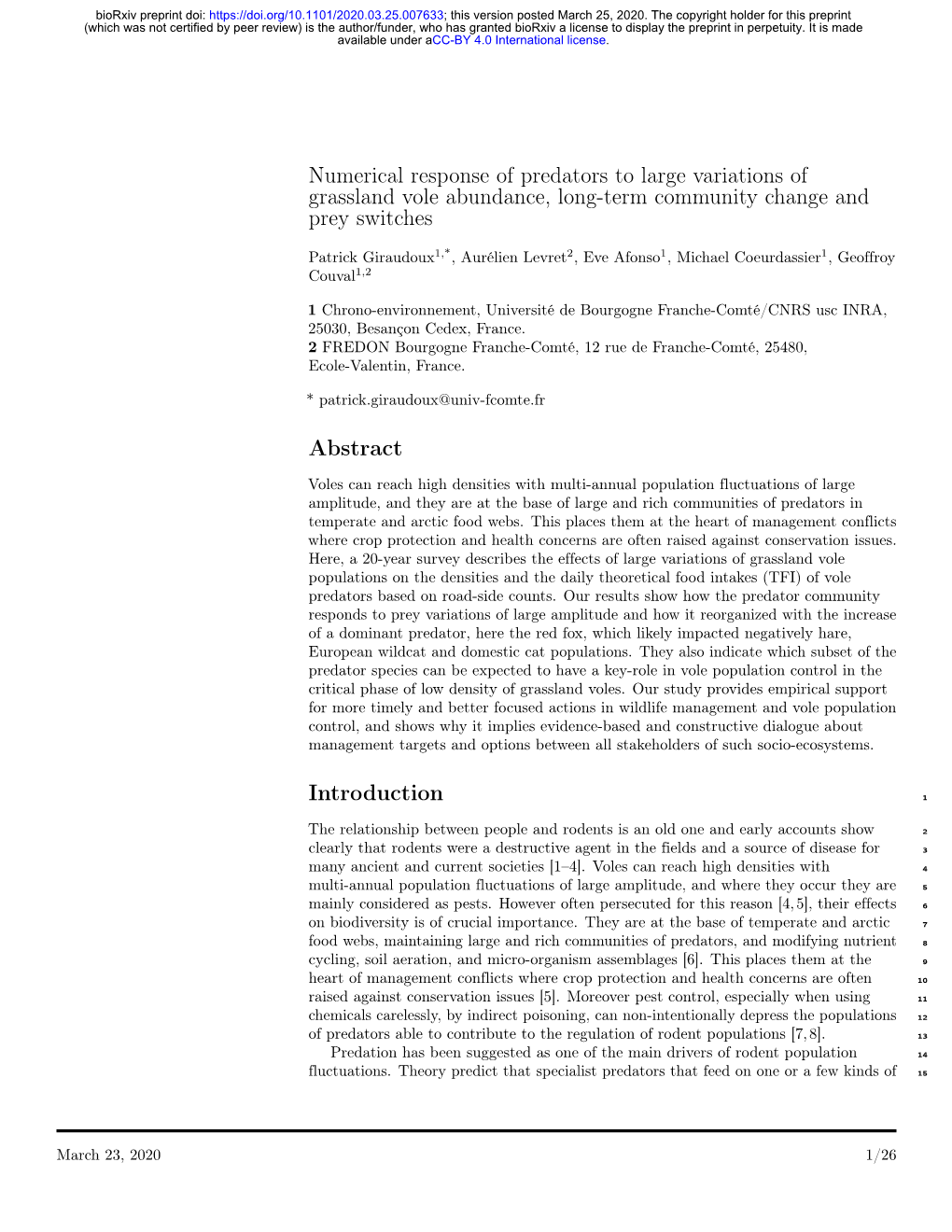 Numerical Response of Predators to Large Variations of Grassland Vole Abundance, Long-Term Community Change and Prey Switches