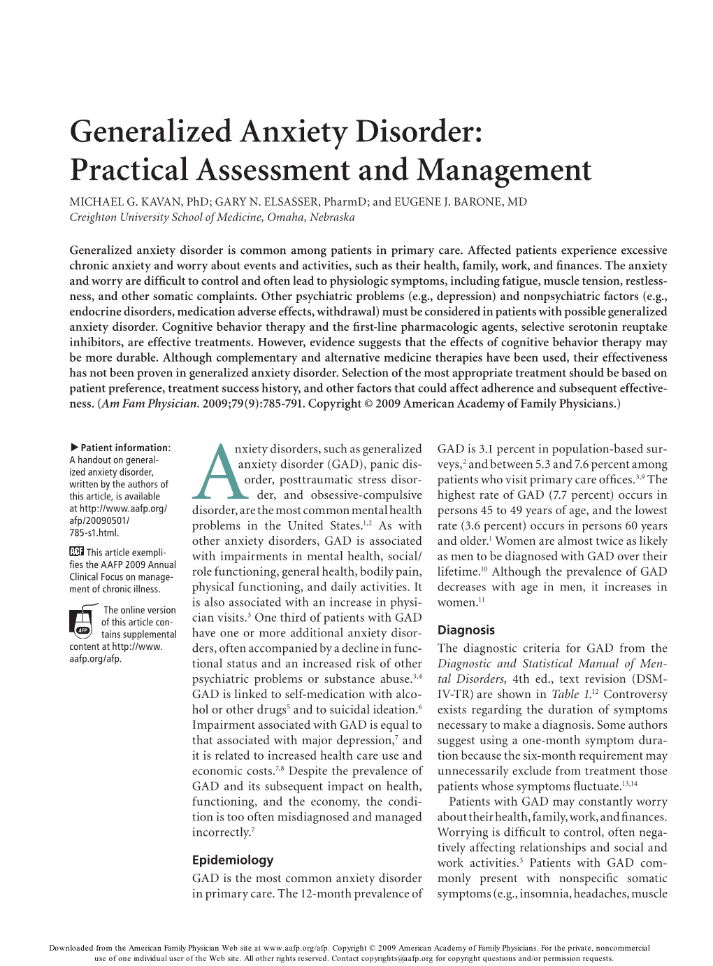 Generalized Anxiety Disorder: Practical Assessment and Management MICHAEL G