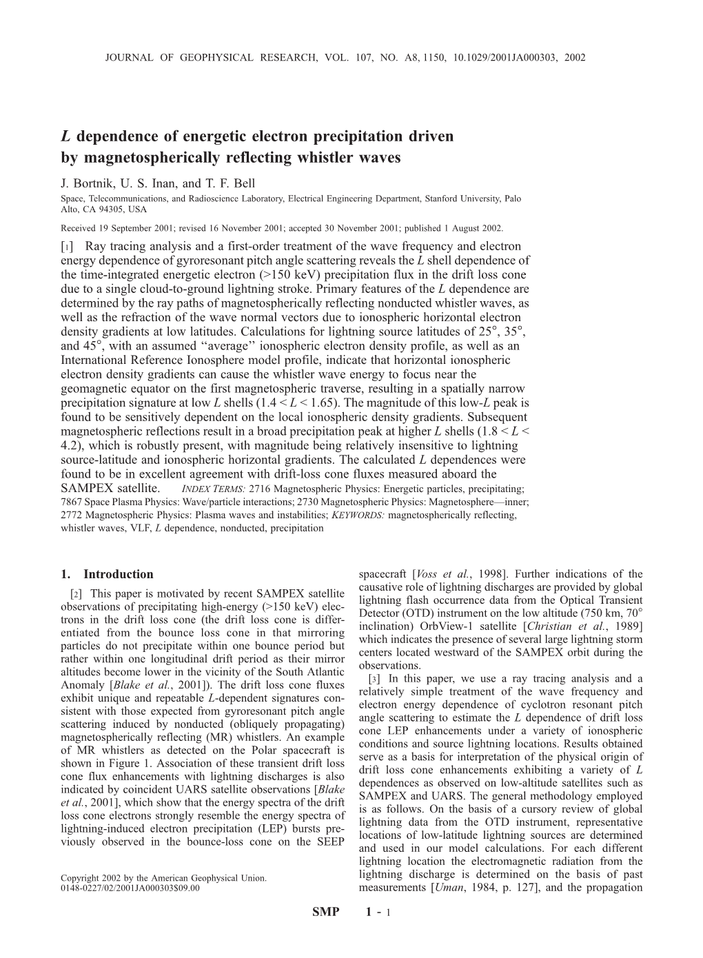 L Dependence of Energetic Electron Precipitation Driven by Magnetospherically Reflecting Whistler Waves J