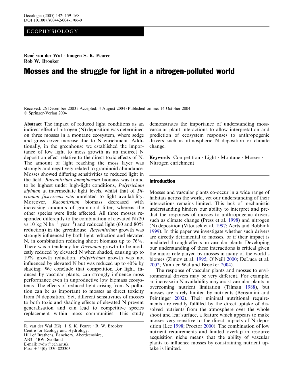 Mosses and the Struggle for Light in a Nitrogen-Polluted World