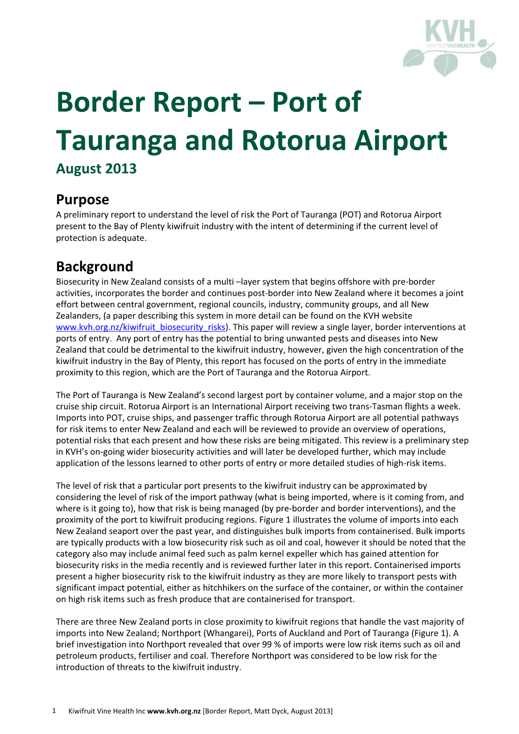 Border Report – Port of Tauranga and Rotorua Airport August 2013