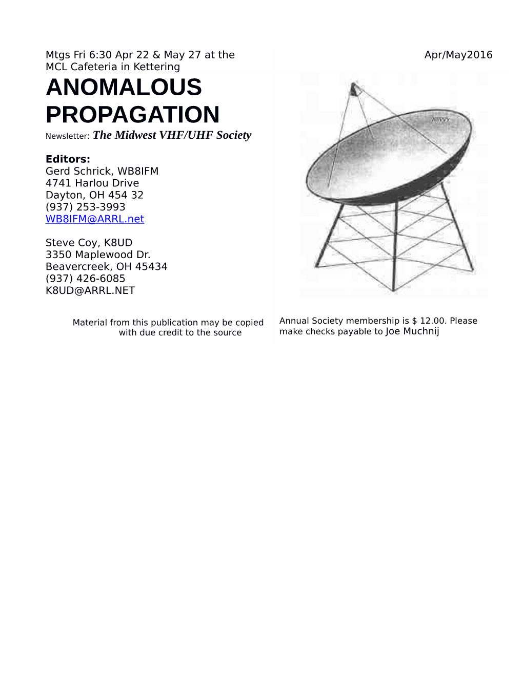 ANOMALOUS PROPAGATION Newsletter: the Midwest VHF/UHF Society