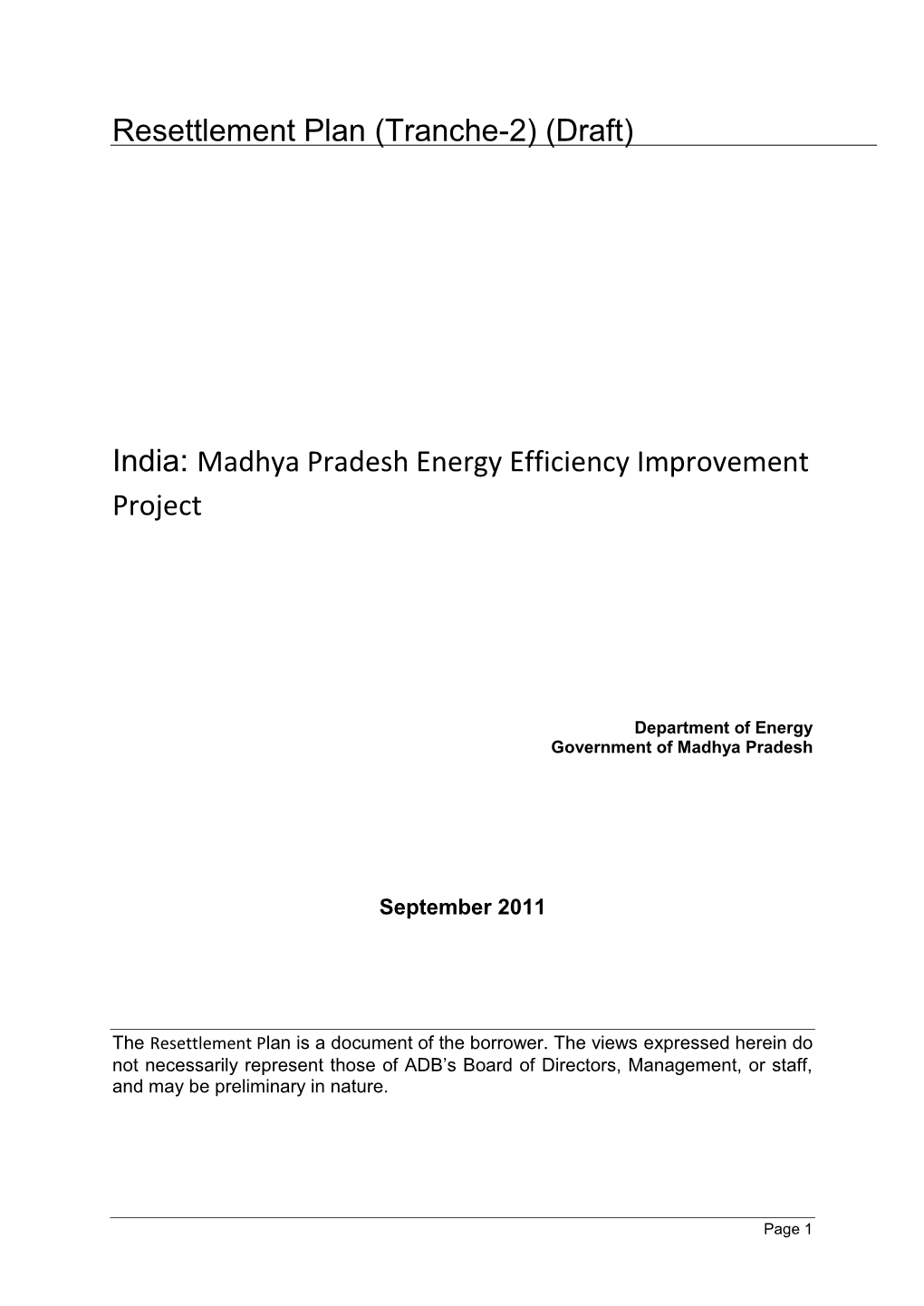 Draft RP: India: Madhya Pradesh Energy Efficiency Improvement