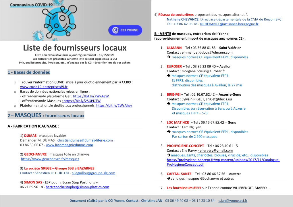 Liste De Fournisseurs Locaux