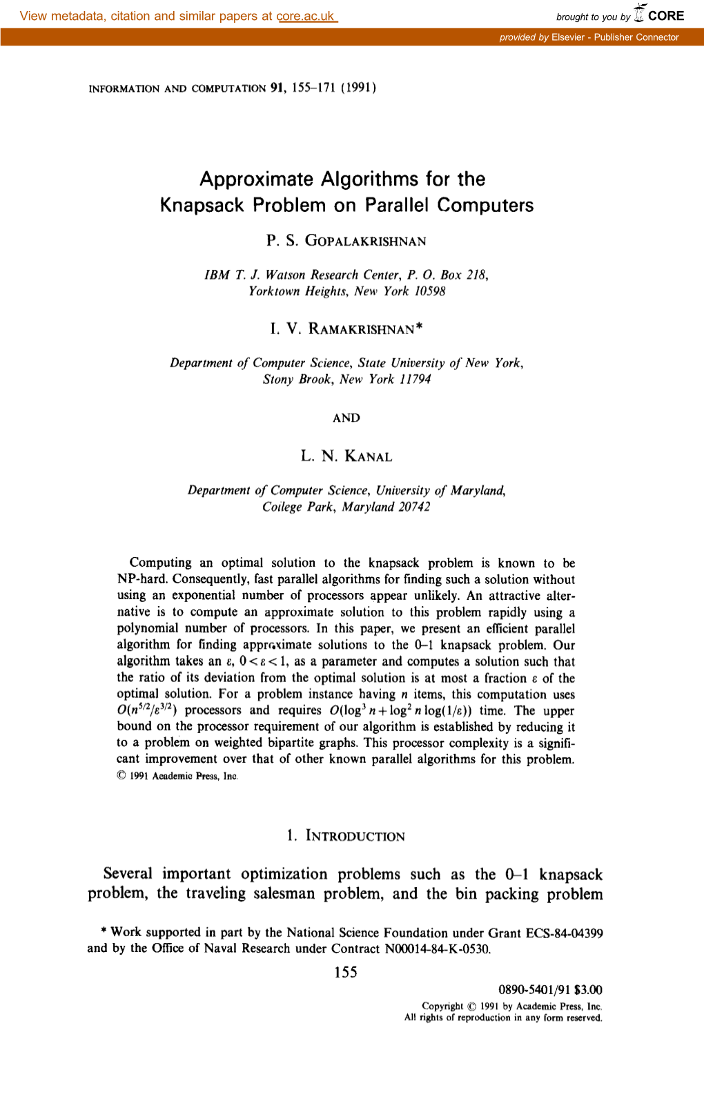 Approximate Algorithms for the Knapsack Problem on Parallel Computers