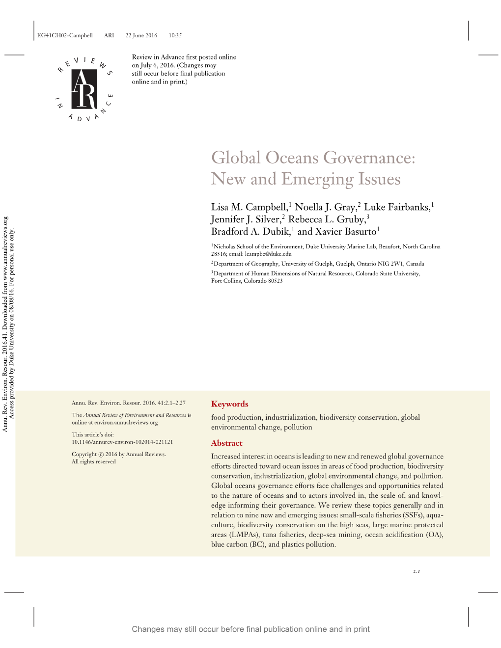 Global Oceans Governance: New and Emerging Issues