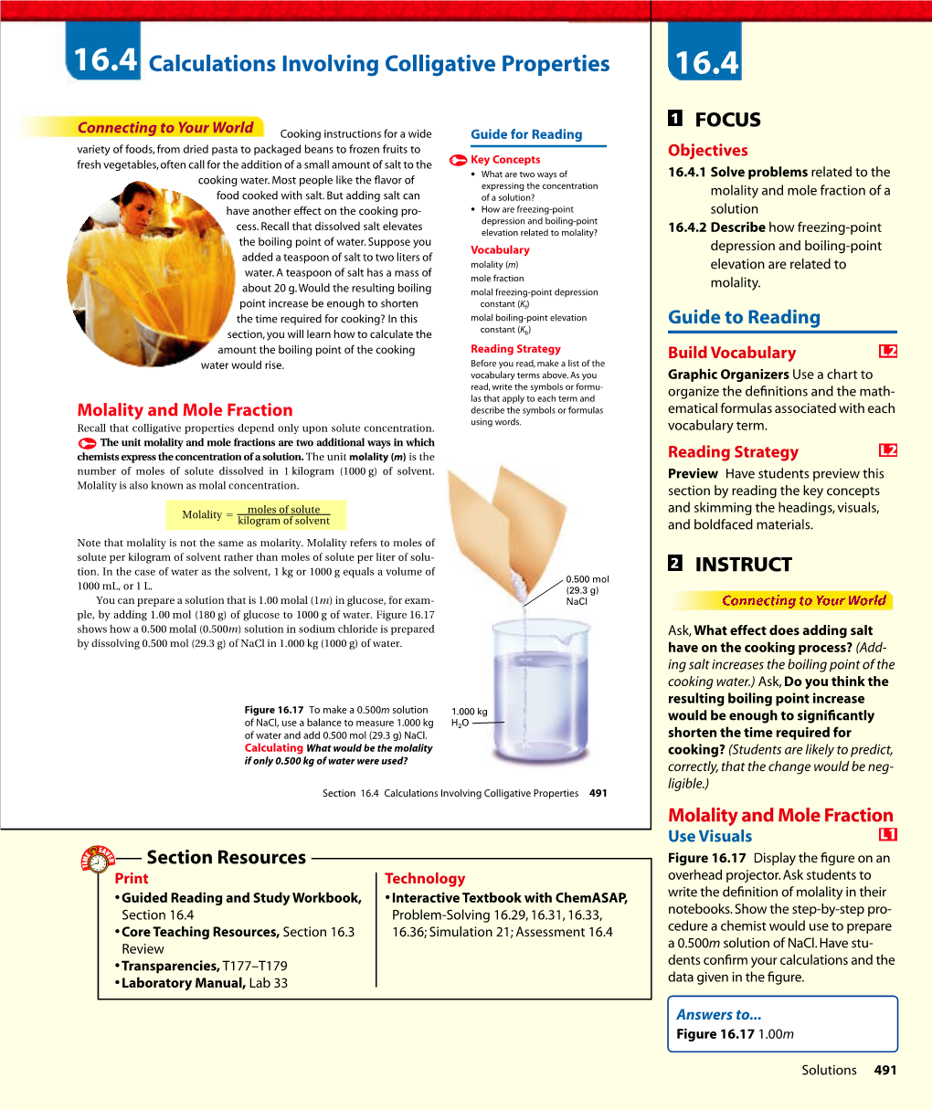 16.4 Calculations Involving Colligative Properties 16.4