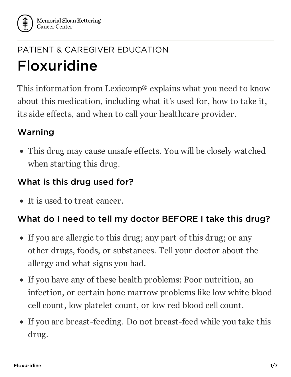 Floxuridine | Memorial Sloan Kettering Cancer Center