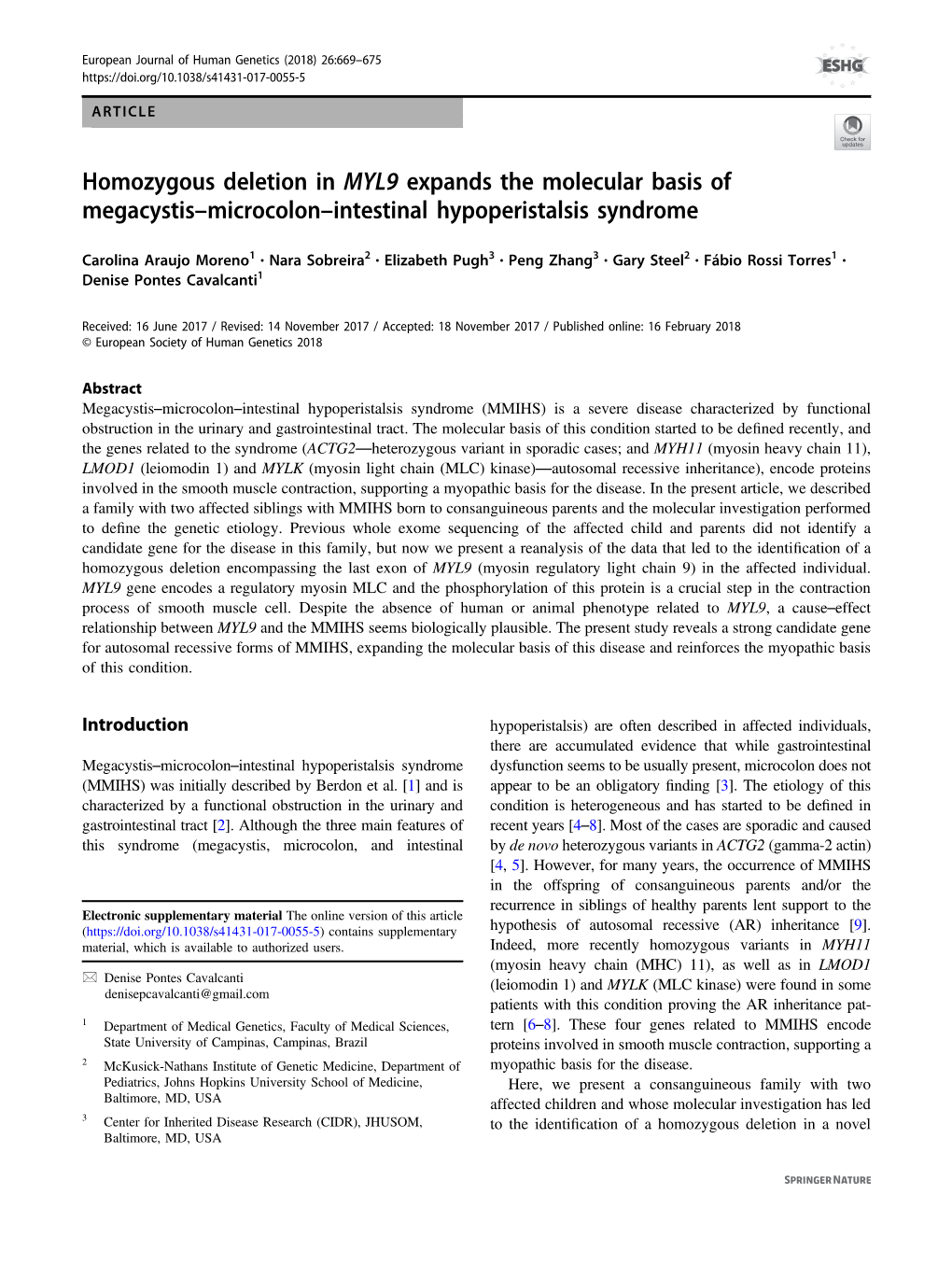 Homozygous Deletion in MYL9 Expands the Molecular Basis of Megacystis–Microcolon–Intestinal Hypoperistalsis Syndrome