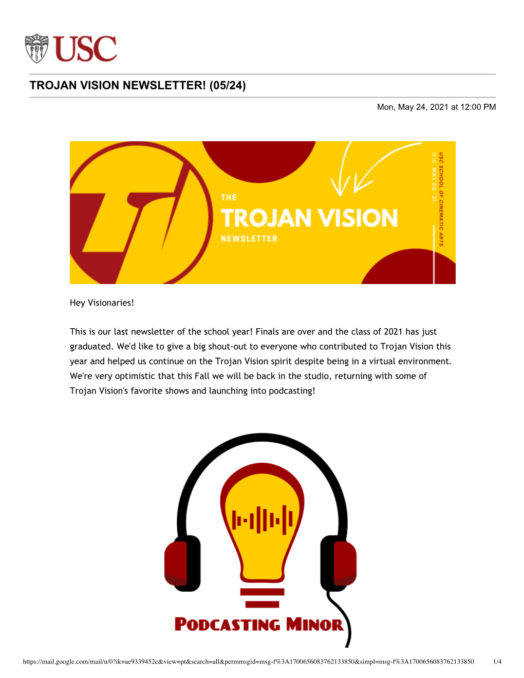 Trojan Vision Newsletter #16 – May 24, 2021