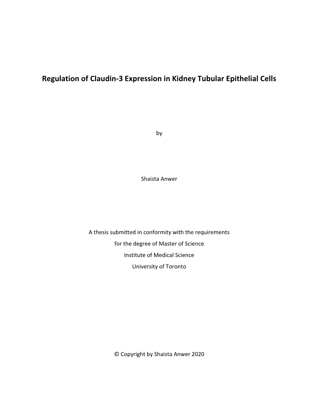 Regulation of Claudin-3 Expression in Kidney Tubular Epithelial Cells