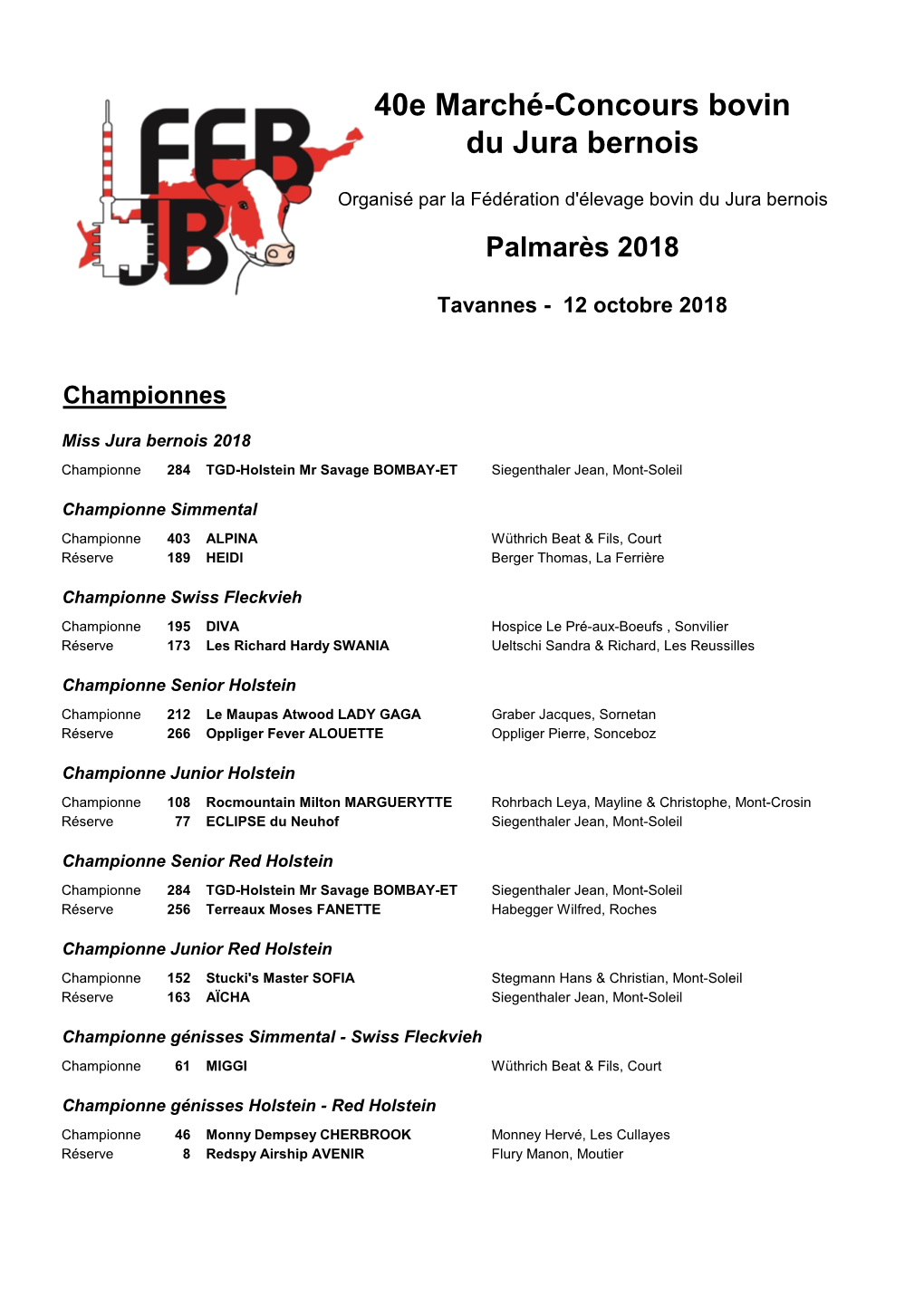 40E Marché-Concours Bovin Du Jura Bernois