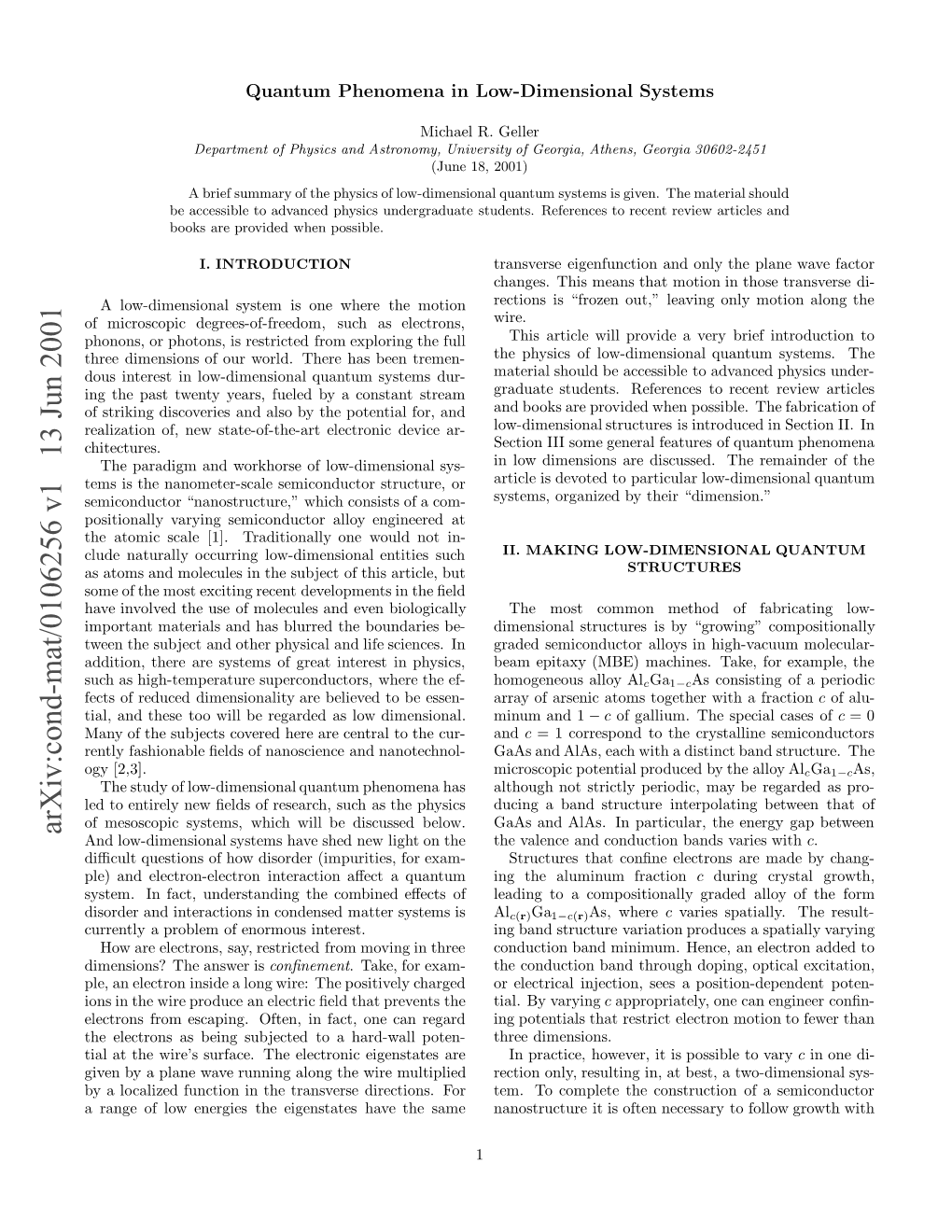 Arxiv:Cond-Mat/0106256 V1 13 Jun 2001