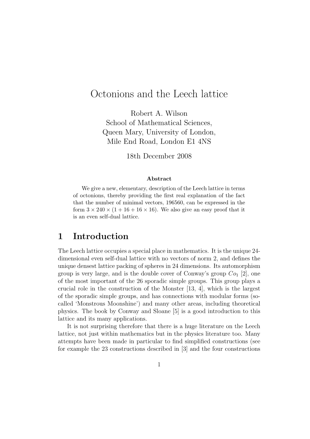 Octonions and the Leech Lattice