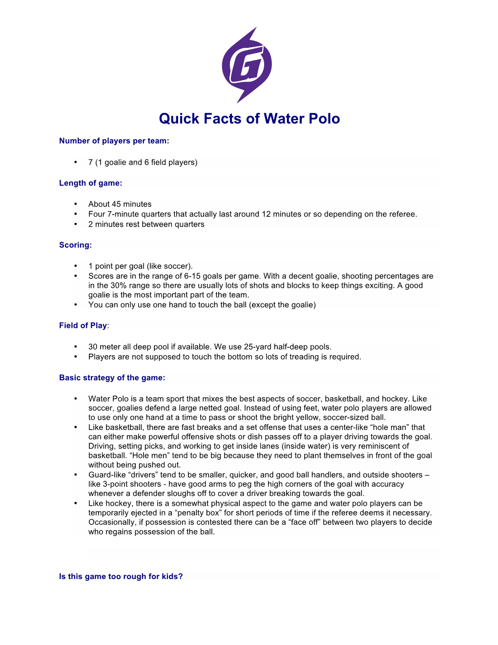 Quick Facts of Water Polo