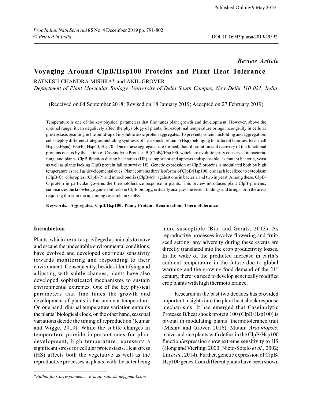 Voyaging Around Clpb/Hsp100 Proteins and Plant Heat Tolerance