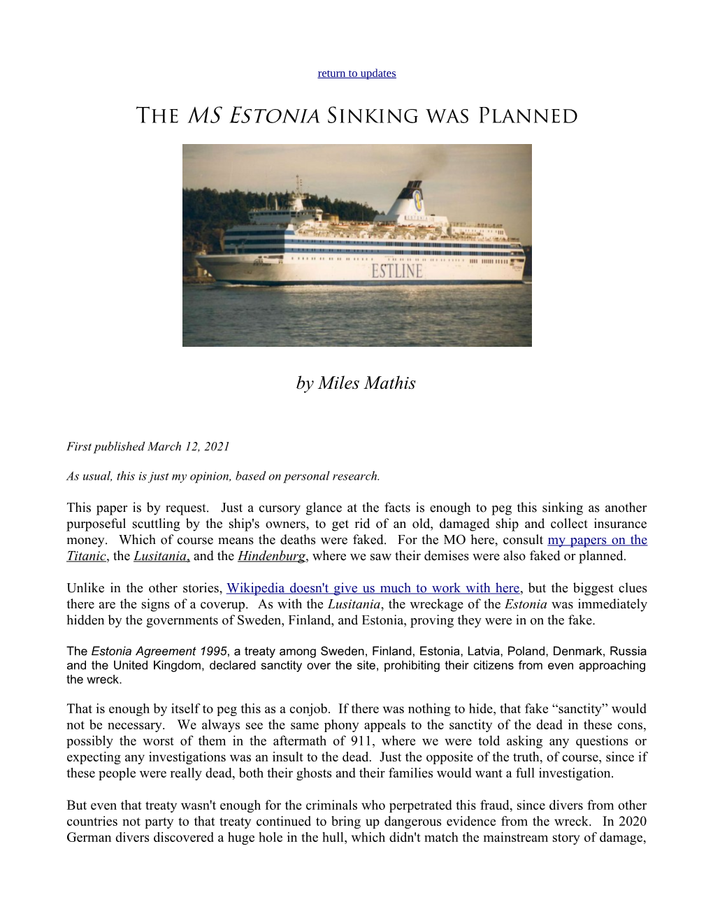 The MS Estonia Sinking Was Planned