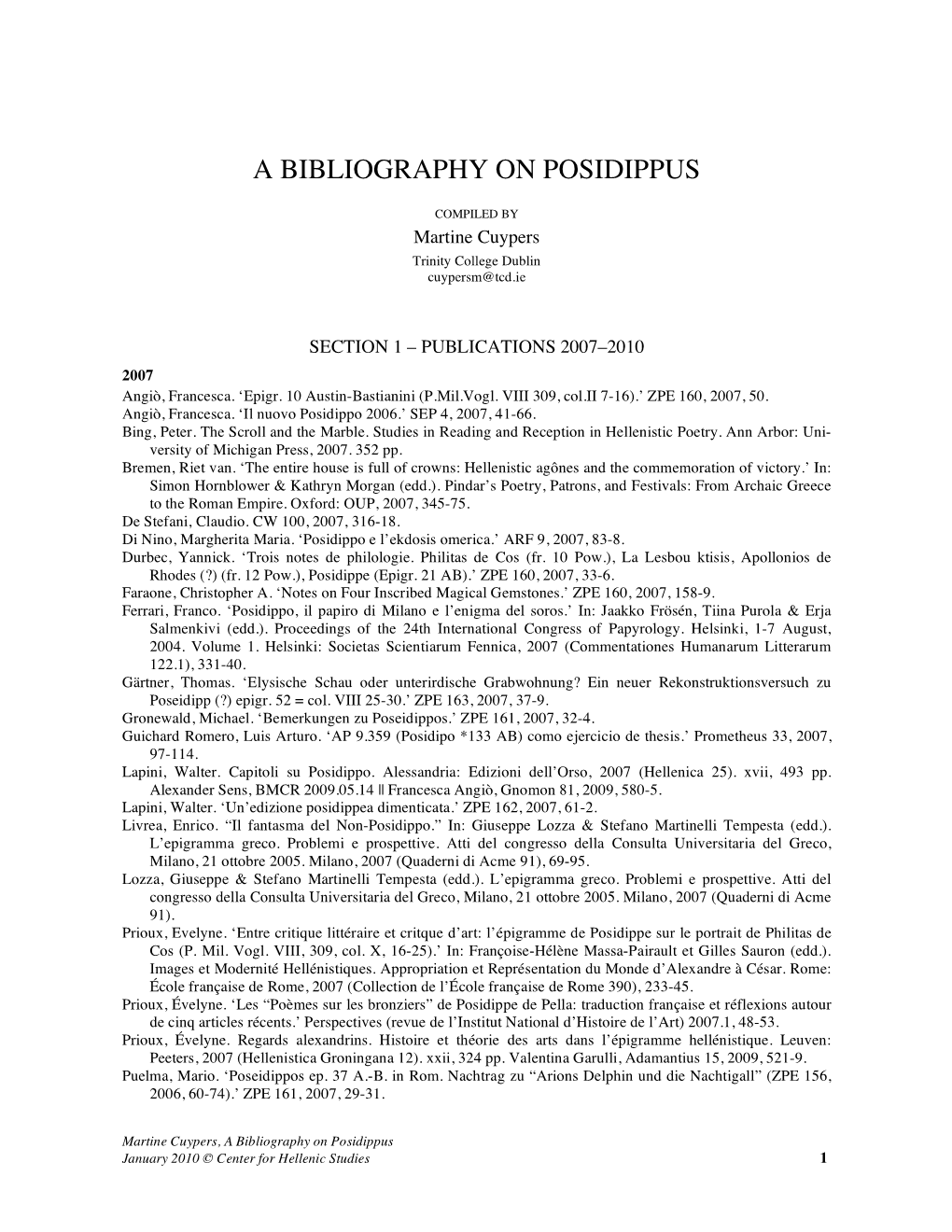 A Bibliography on Posidippus