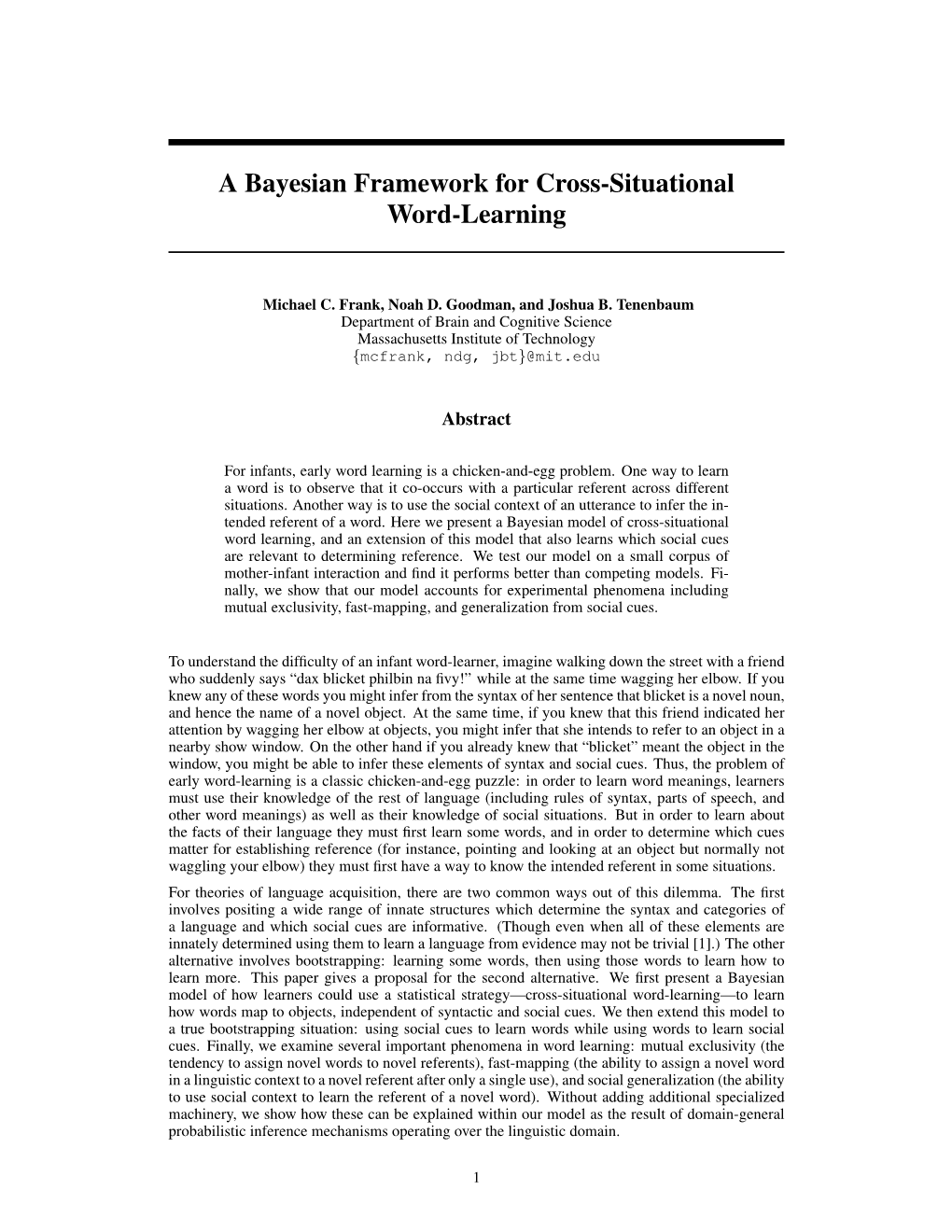 A Bayesian Framework for Cross-Situational Word-Learning