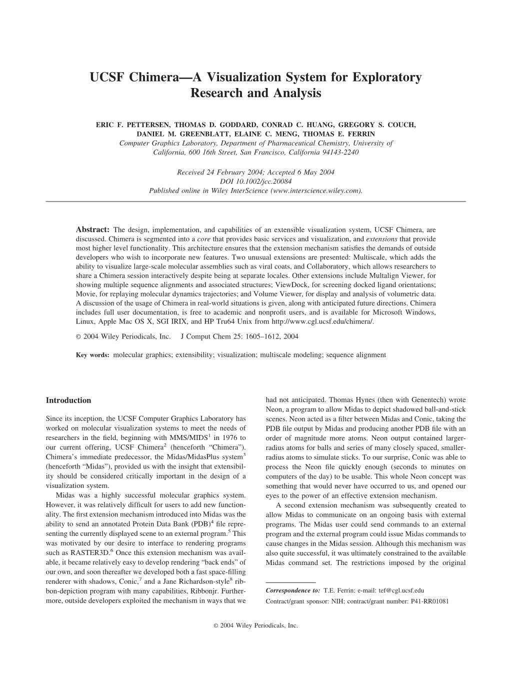 UCSF Chimera[Mdash]A Visualization System for Exploratory Research And