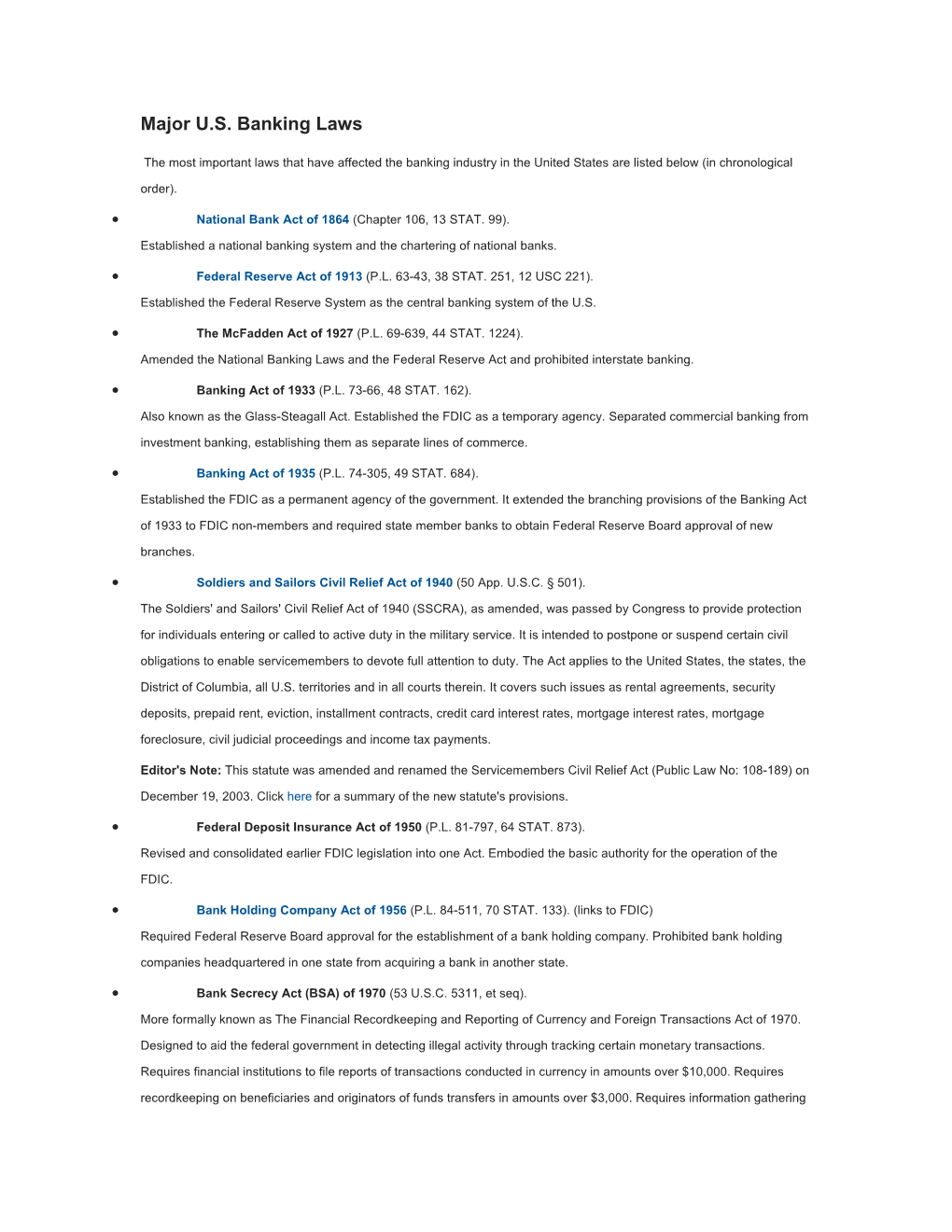 Major Banking Laws