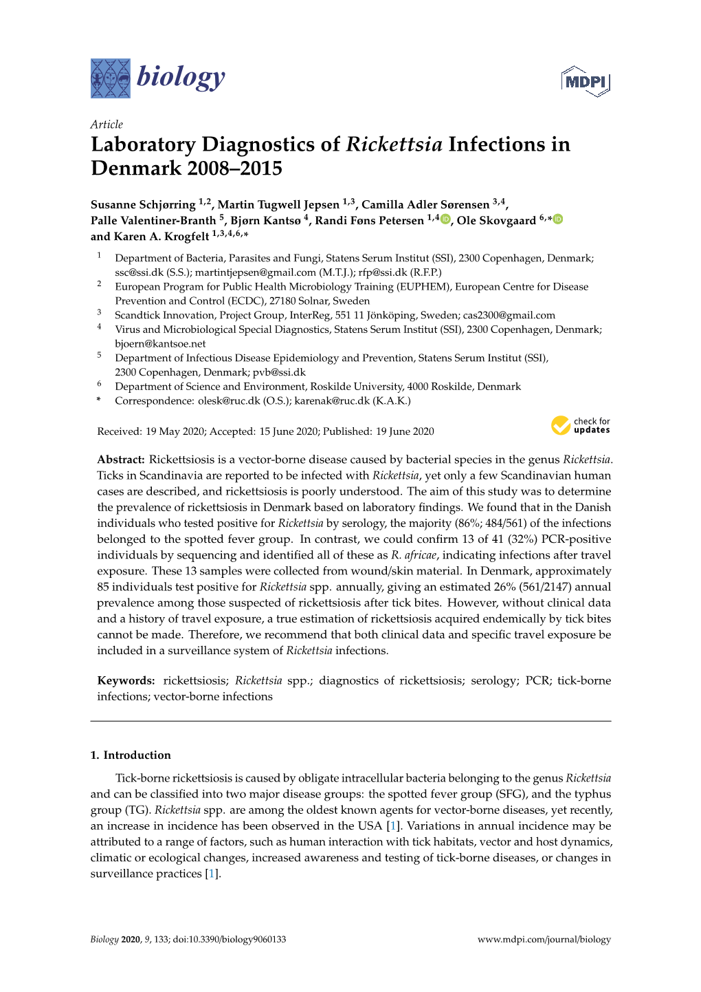 Laboratory Diagnostics of Rickettsia Infections in Denmark 2008–2015