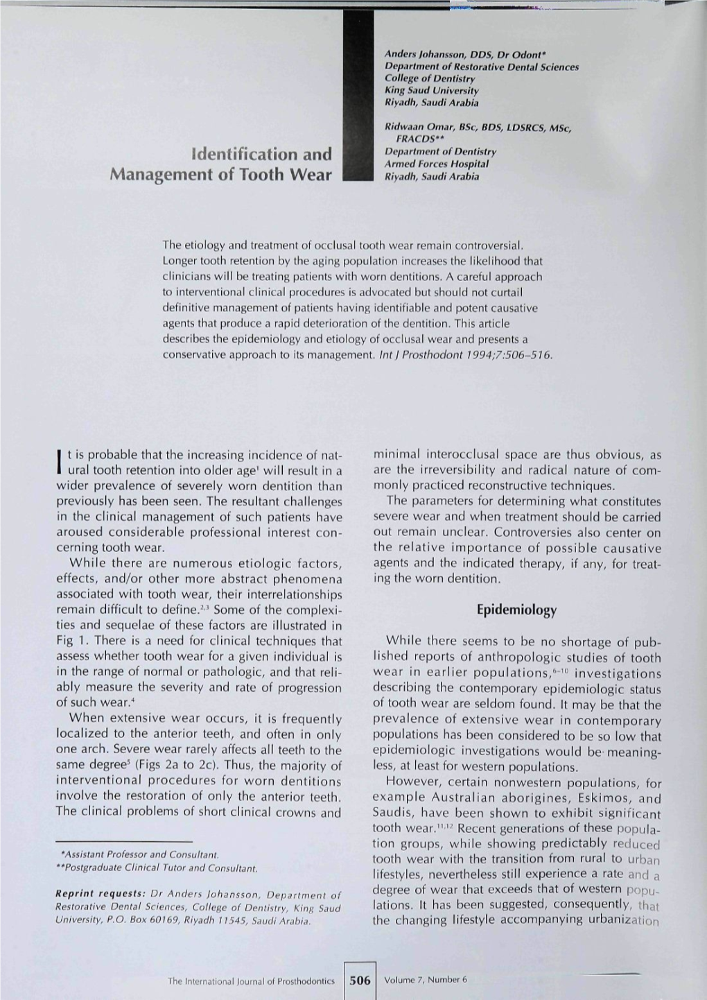Identification and Management of Tooth Wear