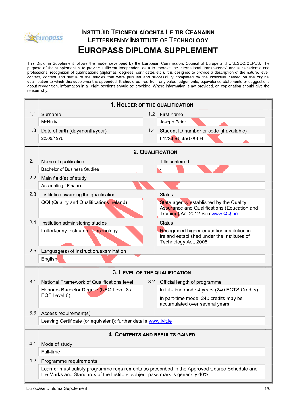 Diploma Supplement