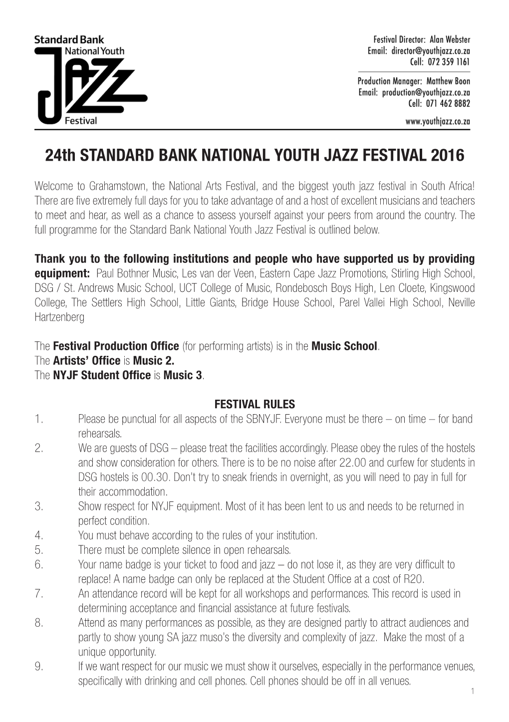 24Th STANDARD BANK NATIONAL YOUTH JAZZ FESTIVAL 2016