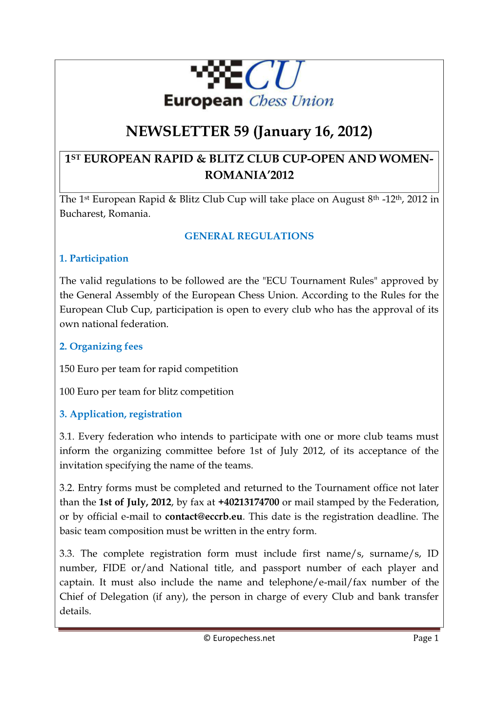 NEWSLETTER 59 (January 16, 2012)