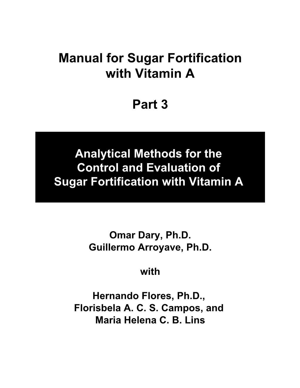 Manual for Sugar Fortification with Vitamin a Part 3