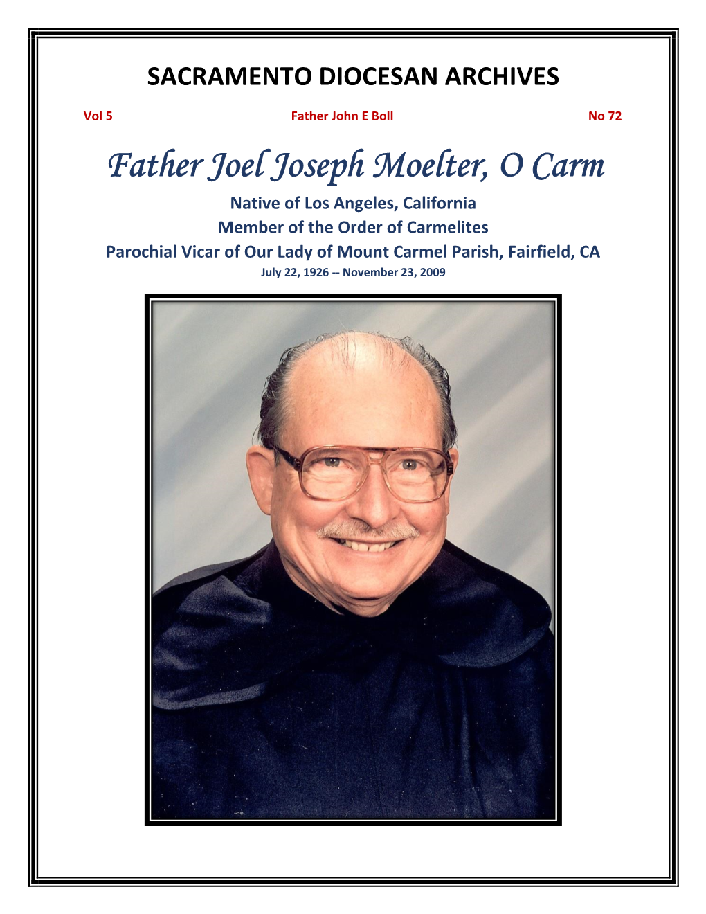 Vol 5, No 72 Fr. Joel Joseph Moelter, O.Carm