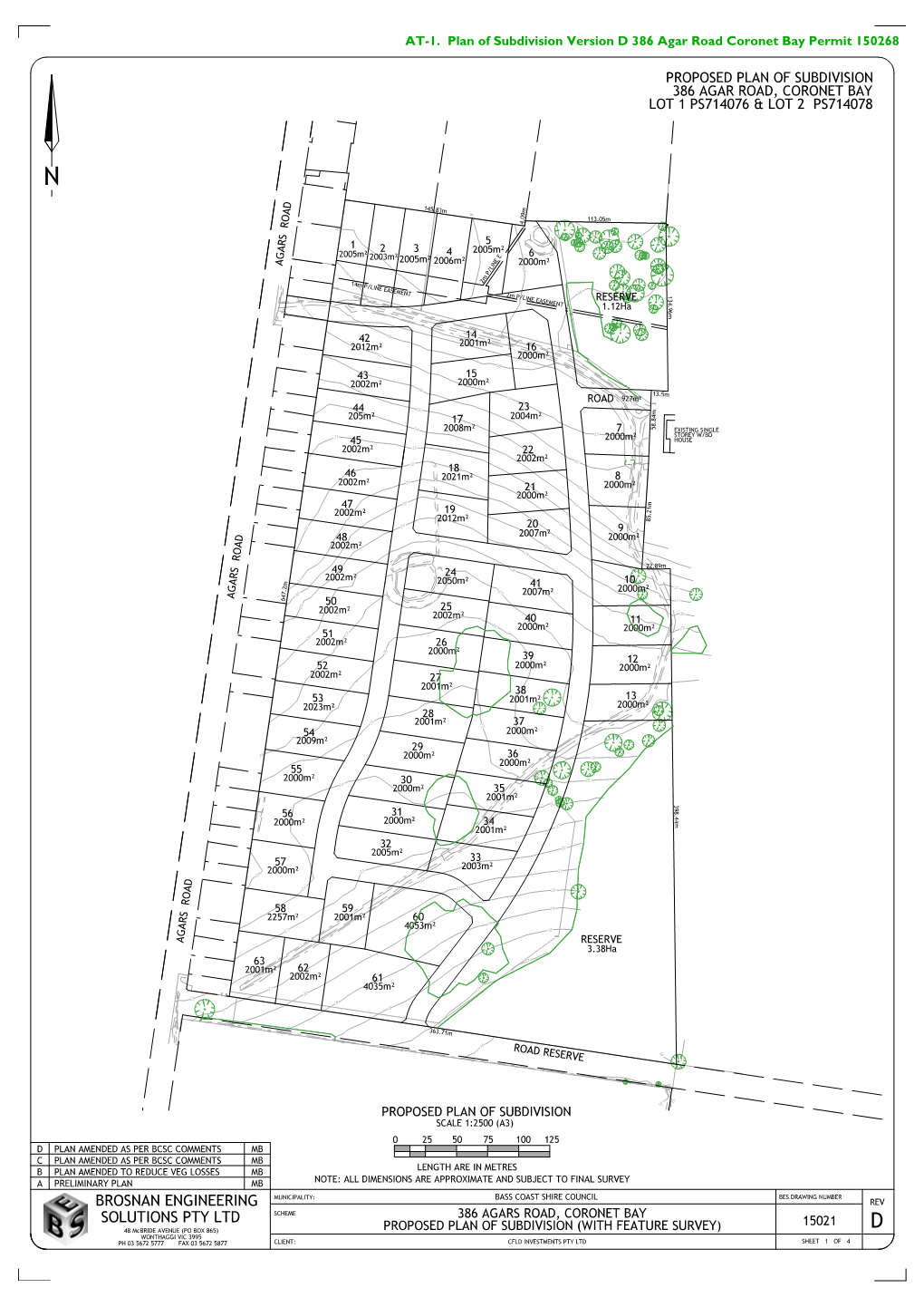 AT-1. Plan of Subdivision Version D 386 Agar Road Coronet Bay Permit 150268