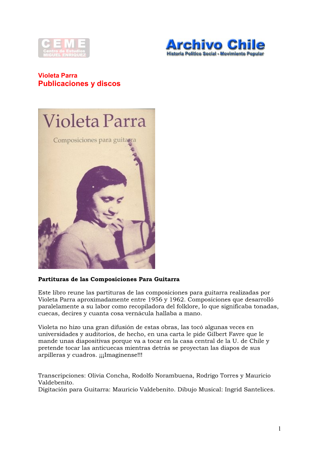 Violeta Parra Publicaciones Y Discos