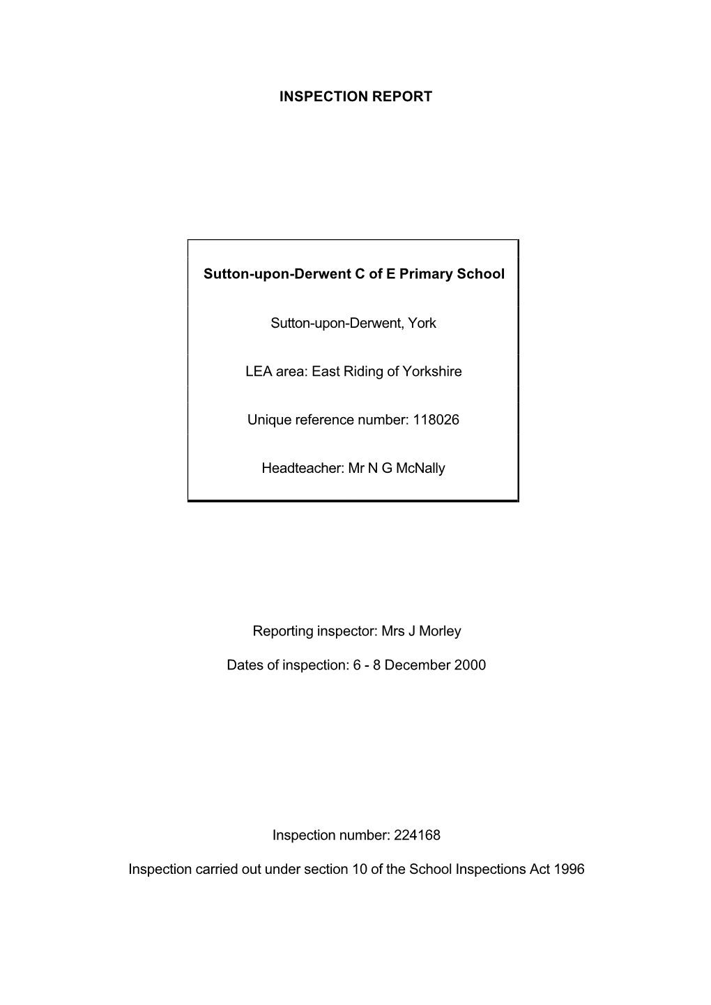 INSPECTION REPORT Sutton-Upon-Derwent C of E