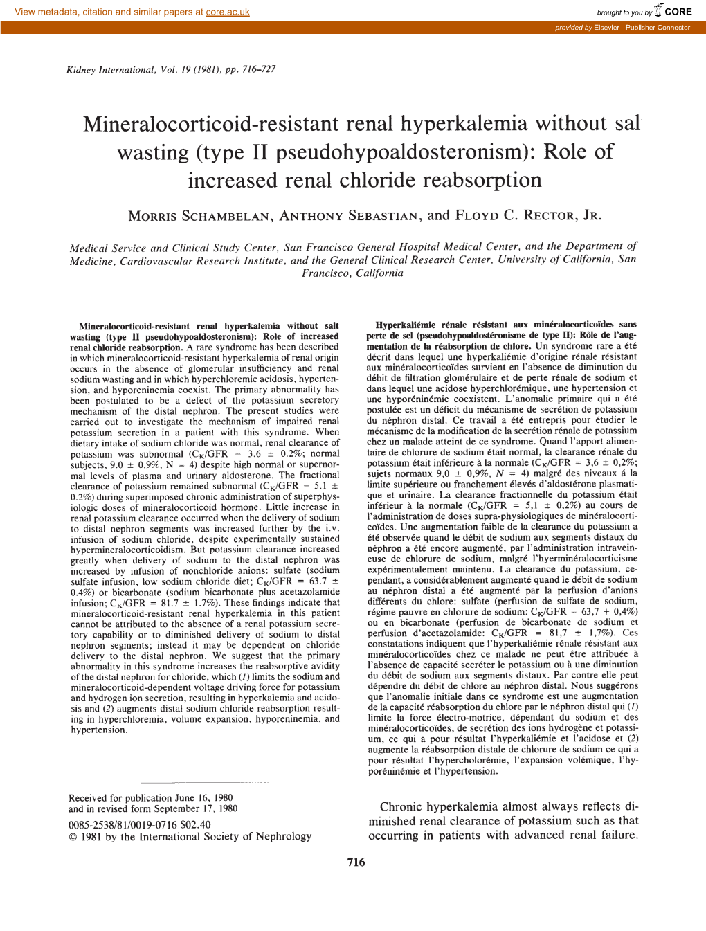 Mineralocorticoid-Resistant Renal Hyperkalemia Without Salt Wasting