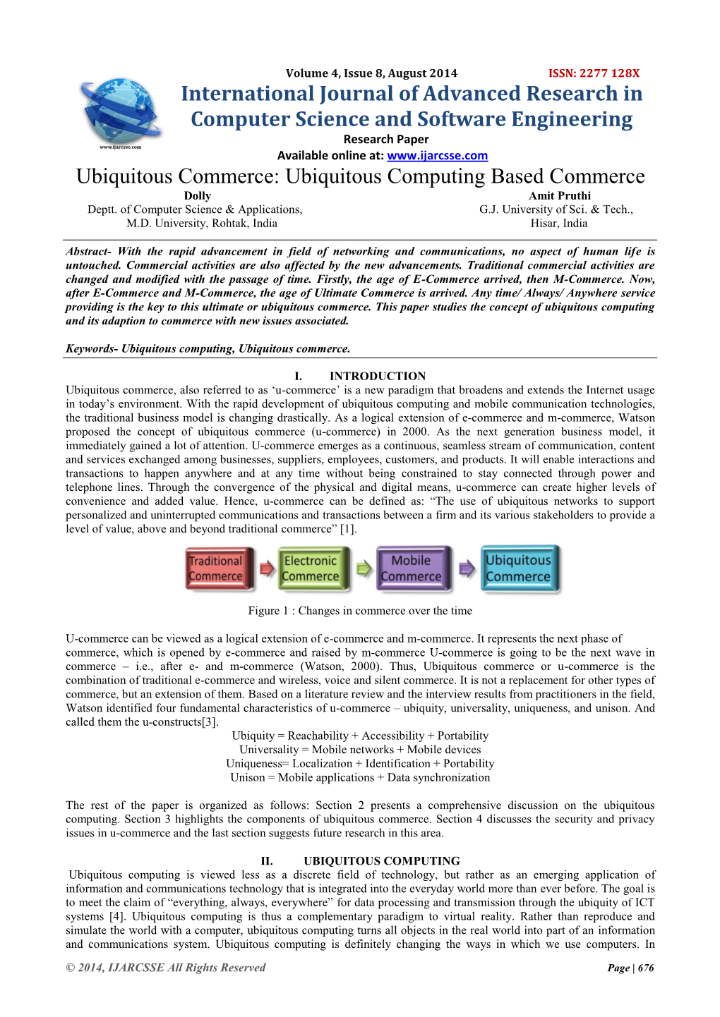 Ubiquitous Commerce: Ubiquitous Computing Based Commerce Dolly Amit Pruthi Deptt