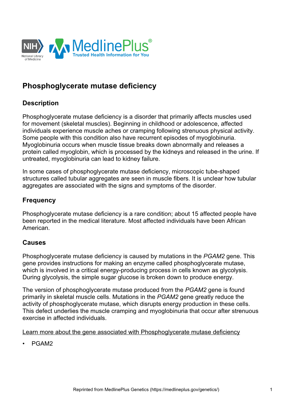 Phosphoglycerate Mutase Deficiency