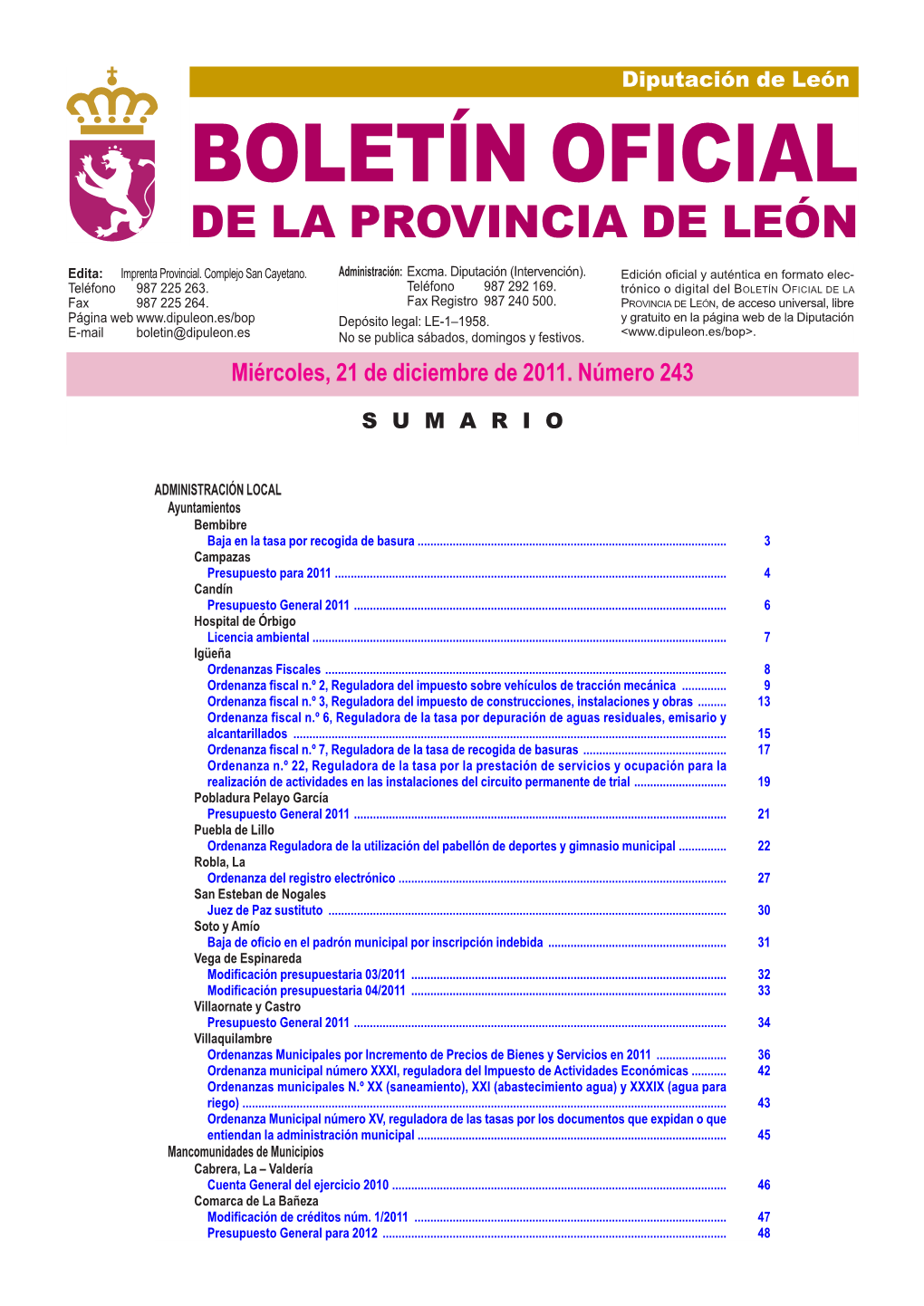 Boletín Oficial De La Provincia De León