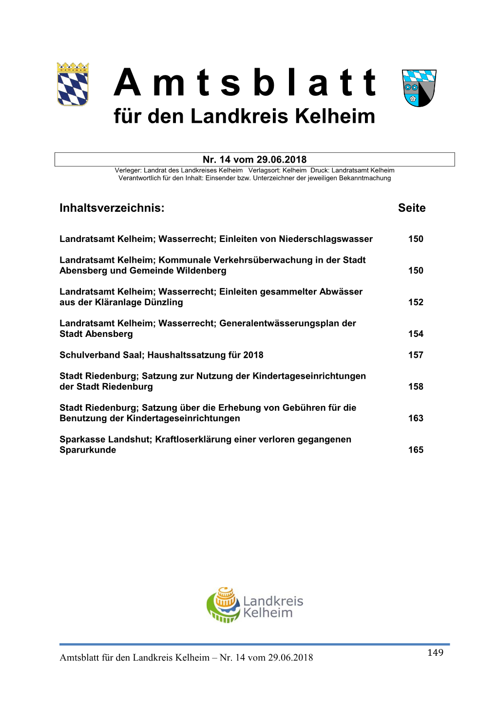 A M T S B L a T T Für Den Landkreis Kelheim