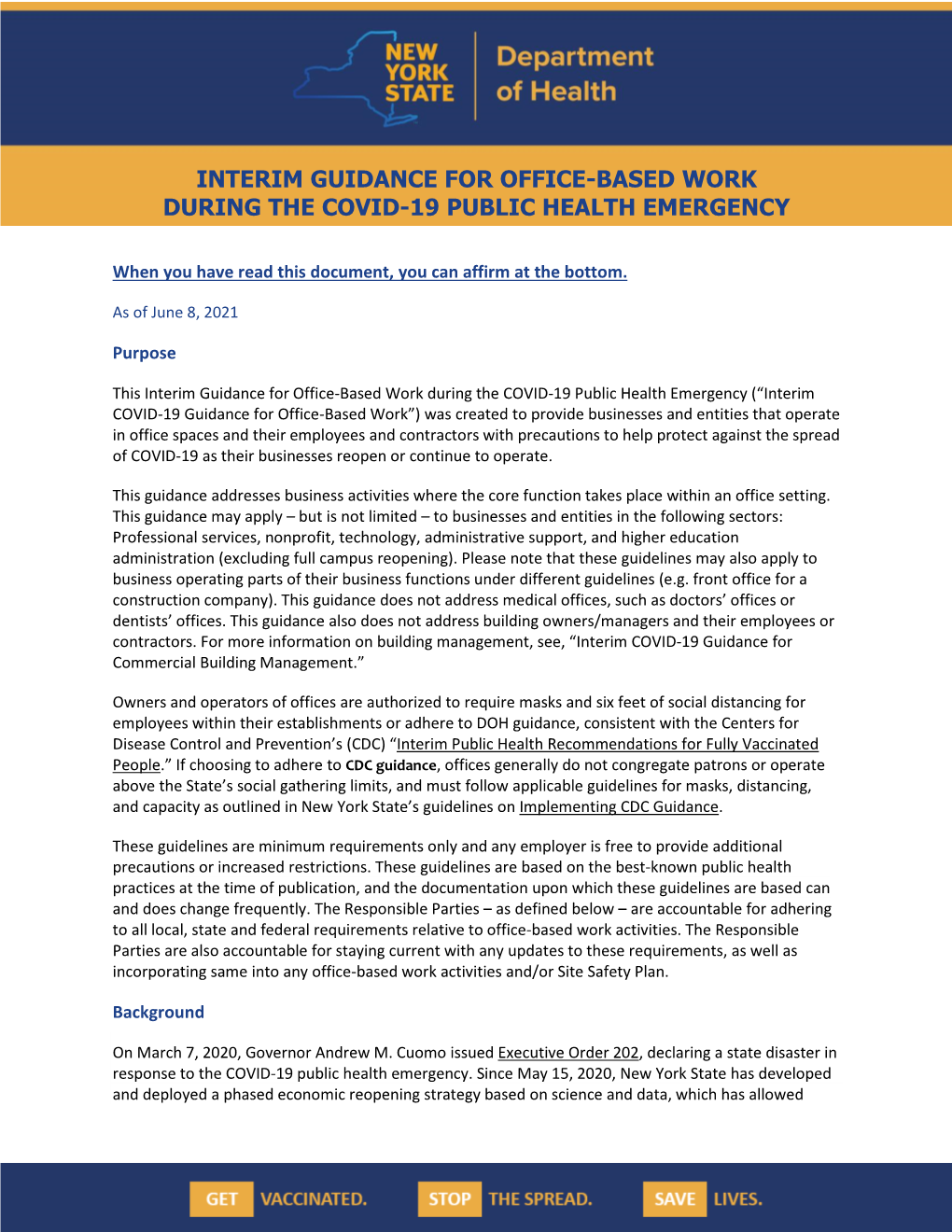 Interim Guidance for Office-Based Work During the Covid-19 Public Health Emergency