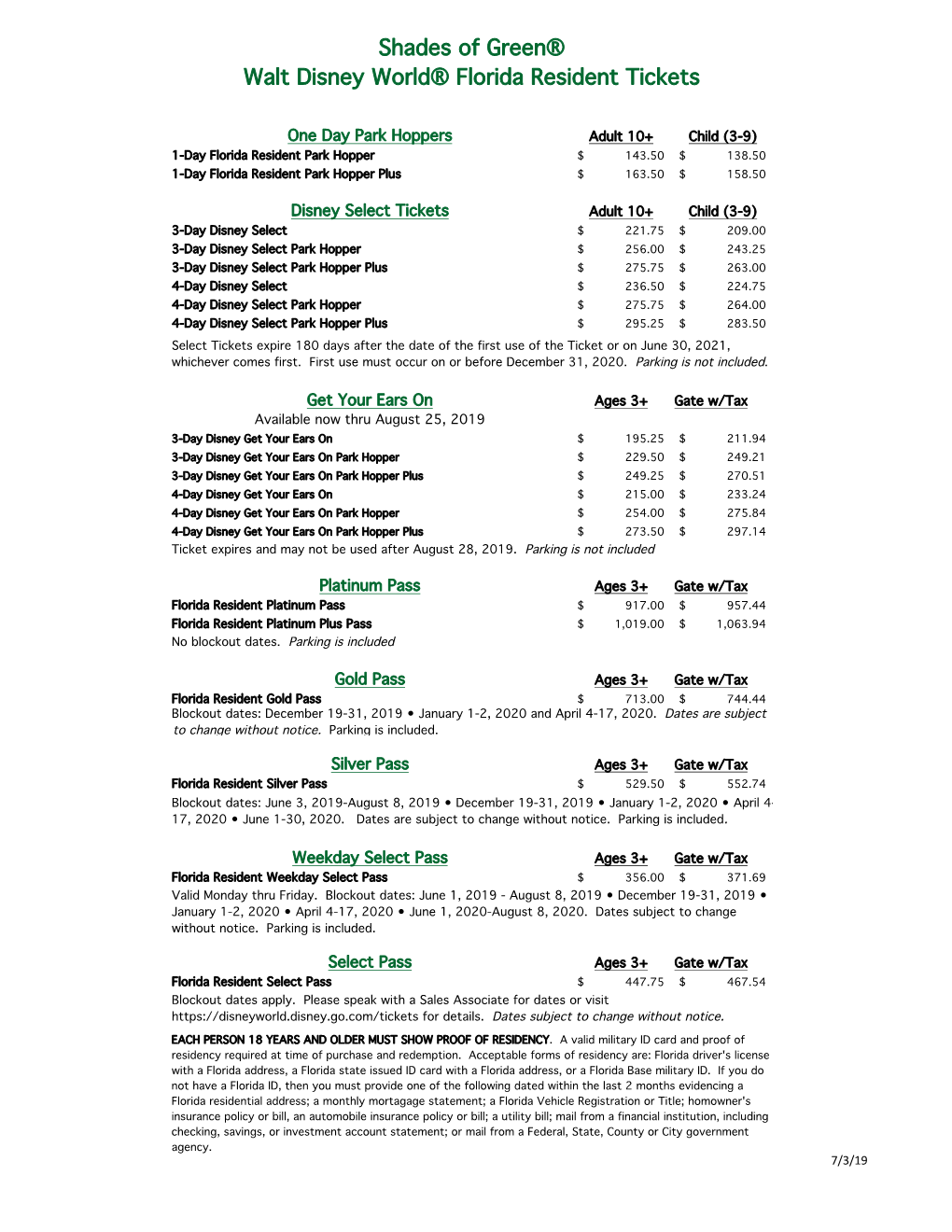 Shades of Green® Walt Disney World® Florida Resident Tickets