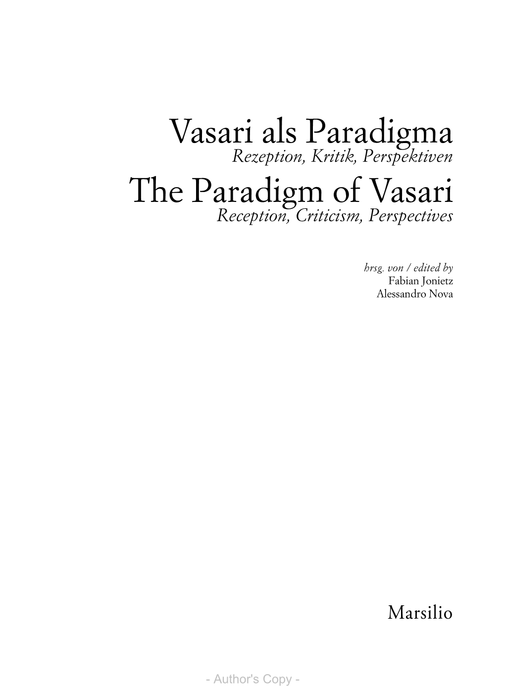 Vasari Als Paradigma the Paradigm of Vasari