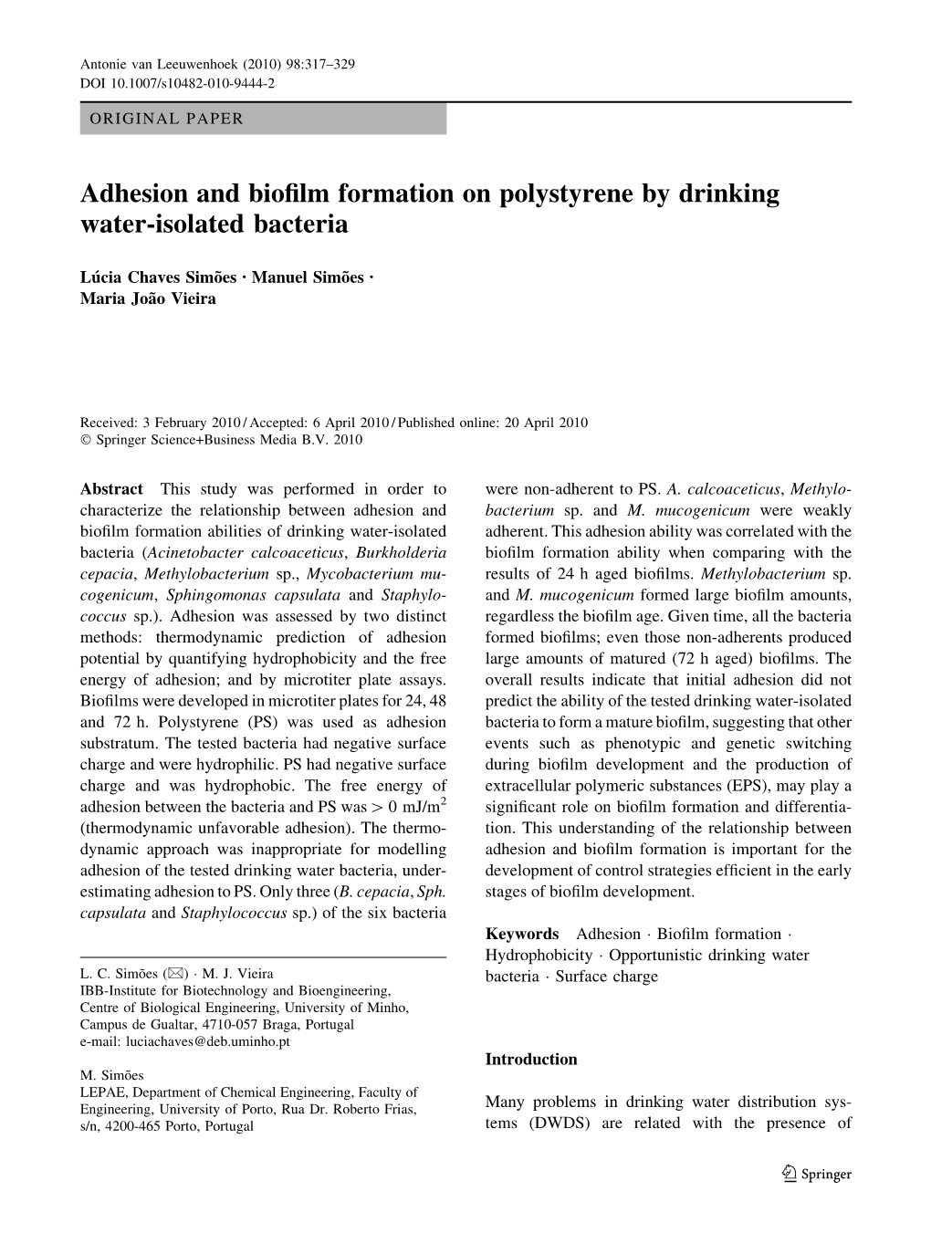 Adhesion and Biofilm Formation On