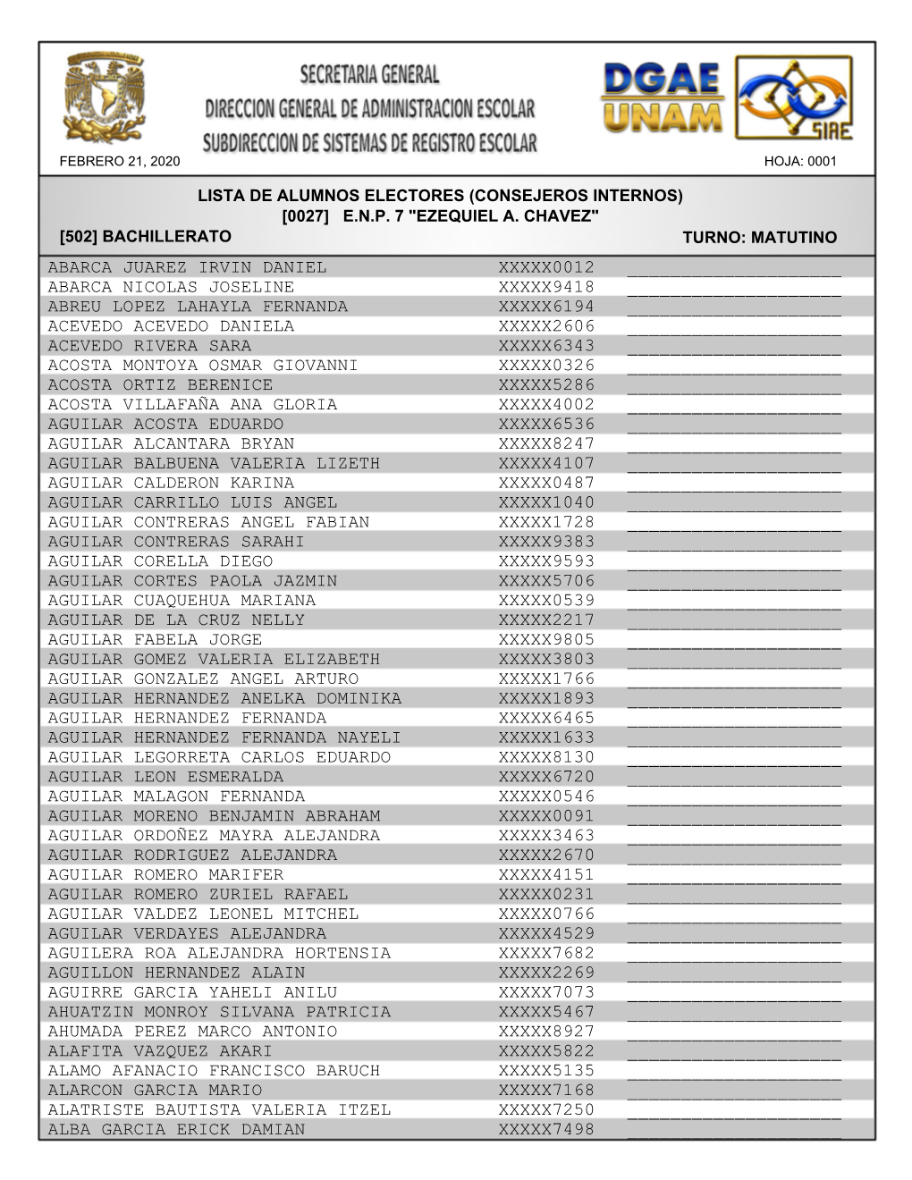 Enp 7 "Ezequiel A. Chavez" [502] Bachillerato Turno: Matutino