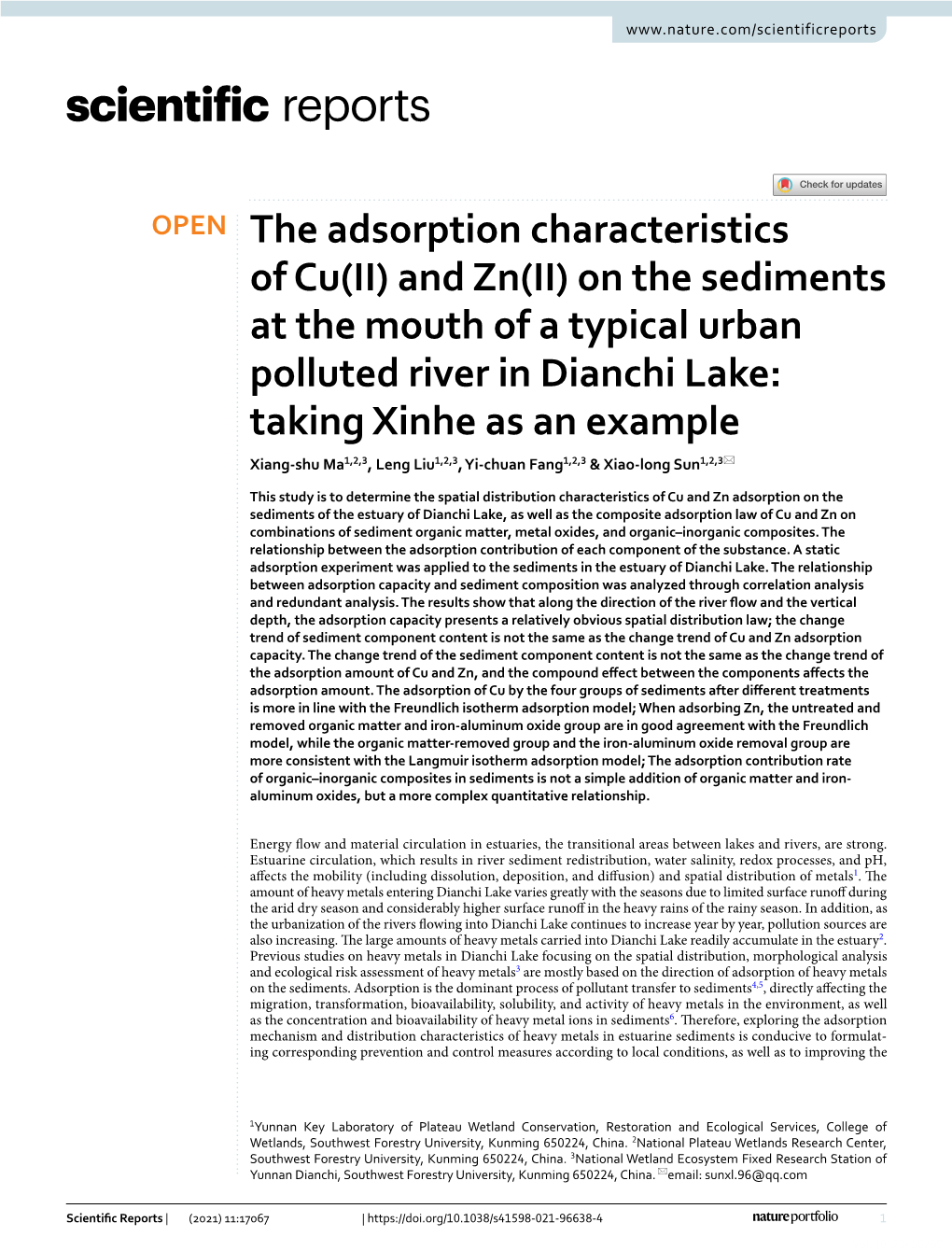 The Adsorption Characteristics of Cu(II)